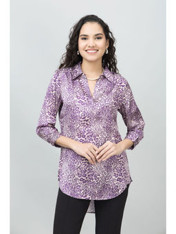 PURYS - Women Purple Satin Animal Print Top