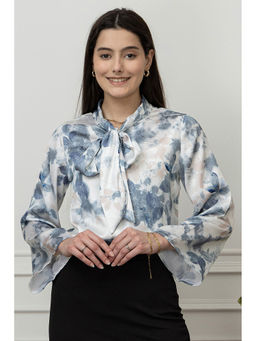 PURYS - Women White Satin Printed Blouse
