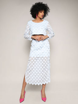 PINACOLADA - Women Baby Blue Sheer Applique Co-Ord Set with Slit