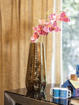 Voncasa - Decorative Ceramic Flower Vase Golden Cyclinderical, Glossy