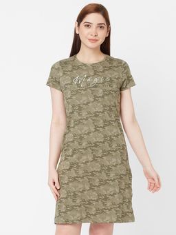 Sweet Dreams - Women Half Sleeves Printed Dried Herb Short Nightdress