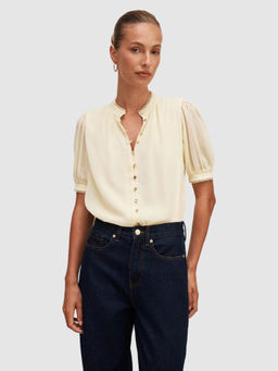 Forever New - Yellow Polyester Mandarin Neck Half Sleeves Solid/Plain Top