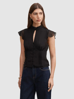 Forever New - Black Polyester High Neck Cap Solid/Plain Top
