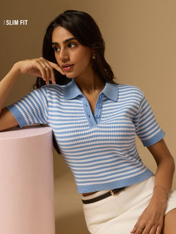 The Souled Store - Cropped Polo Top Azure Women Cropped Polo T-shirt