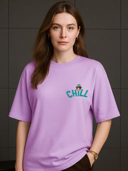 HAZUKU - Chill Monkey Back Print Oversized Lavender Graphic T-Shirt