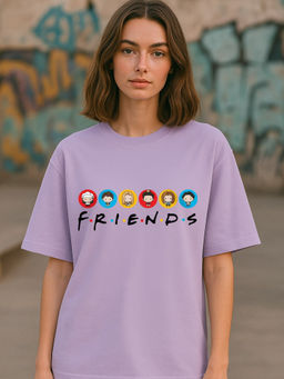 HAZUKU - 6 Friends Typography Lavender Oversized T-Shirt