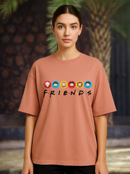 HAZUKU - 6 Friends Typography Peach Oversized T-Shirt