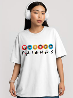 HAZUKU - 6 Friends Typography White Oversized T-Shirt