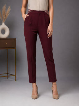 KASSUALLY - Regular Fit Women Maroon Trousers