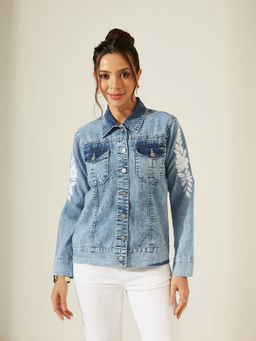 Miss Chase - Women Light Blue denim jacket Solid Buttoned Denim Jacket