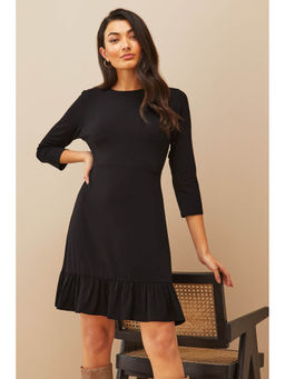 Friends Like These - Black Fit And Flare Round Neck 3/4 Sleeve Dress