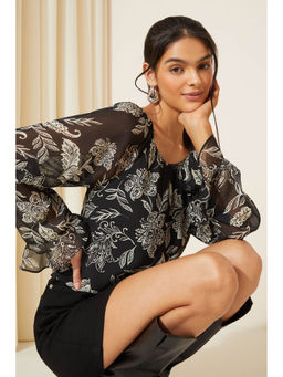 Friends Like These - Monochrome Long Sleeve Ruffle Chiffon Blouse