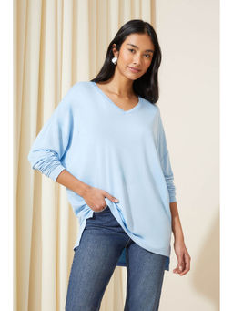 Friends Like These - Blue Soft Jersey V Neck Long Sleeve Tunic Top