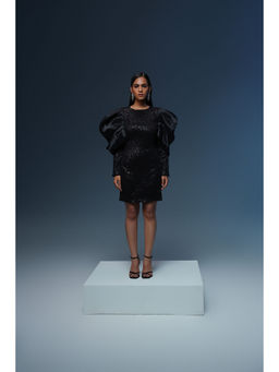 Label Iris - Black Sequin Organza Sleeves Dress