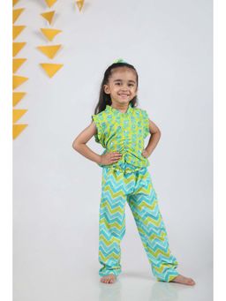 Budding Bees - Girls Green Jaipuri Printed Short Top with Pant