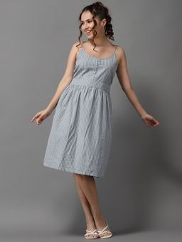 SHOWOFF - Womens Shoulder Straps Grey A-line Printed Dress