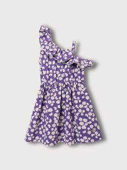 ELLE - Girls Purple Printed Asymmetrical Neck Dress