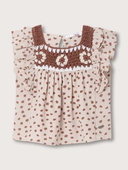 ELLE - Girls Beige Square Neck Printed Top