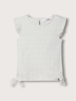 ELLE - Girls White Self Design Round Neck Top