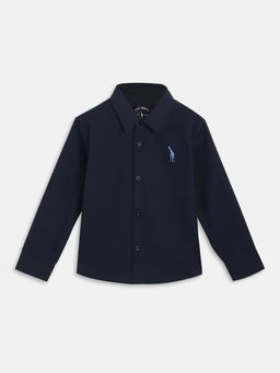 Blue Giraffe - Boys Navy Blue Solid Spread Collar Shirt