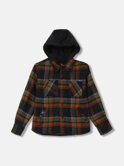 Blue Giraffe - Boys Checked Full Sleeves Hooded Shirt