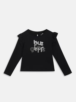 Blue Giraffe - Girls Black Round Neck T-Shirt