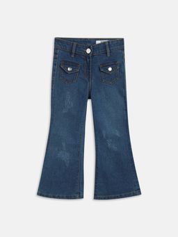 Blue Giraffe - Girls Blue Distressed Bootcut Jeans