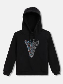 Blue Giraffe - Girls Printed Full Sleeves Hoodie