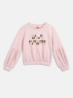 Blue Giraffe - Girls Pink Round Neck Pullover Sweatshirt