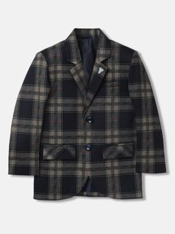 Blue Giraffe - Boys Checked Full Sleeves Notched Lapel Blazer