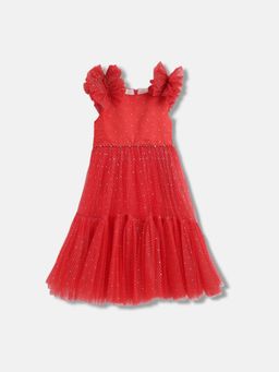 Blue Giraffe - Girls Polyester Glitter Round Neck Dress