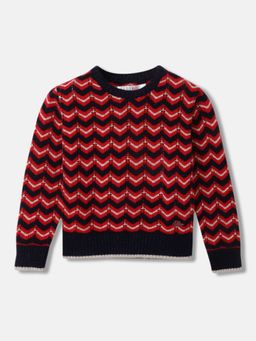 ELLE - Girls Self Design Full Sleeves Round Neck Sweater