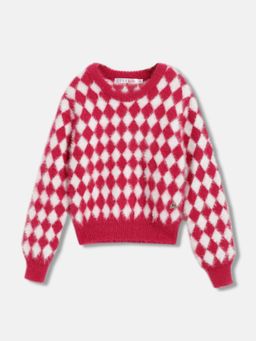 ELLE - Girls Self Design Full Sleeves Round Neck Sweater