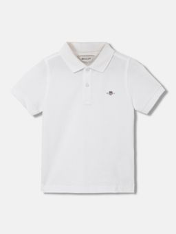 GANT - Boys White Solid Polo Collar Short Sleeves T-Shirt