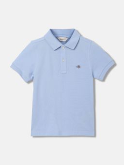 GANT - Boys Blue Solid Polo Collar Short Sleeves T-Shirt