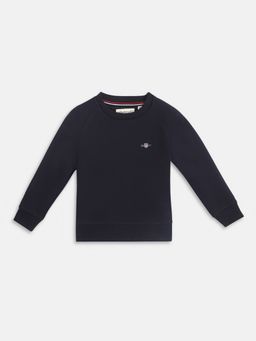 GANT - Boys Navy Solid Round Neck Pullover Sweatshirt