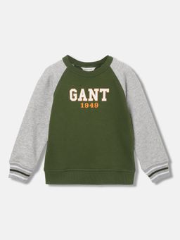 GANT - Boys Olive Colourblocked Round Neck Long Sleeves Sweatshirt