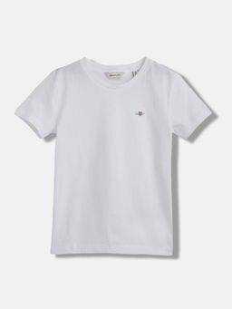 GANT - Boys White Solid Round Neck T-Shirt