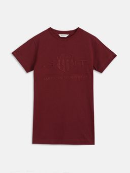 GANT - Boys Maroon Embroidered Round Neck T-Shirt