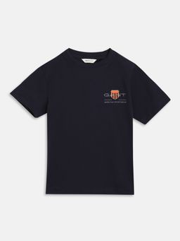GANT - Boys Black Solid Round Neck T-Shirt