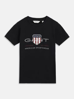 GANT - Boys Black Printed Round Neck T-Shirt