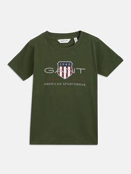 GANT - Boys Olive Printed Round Neck T-Shirt