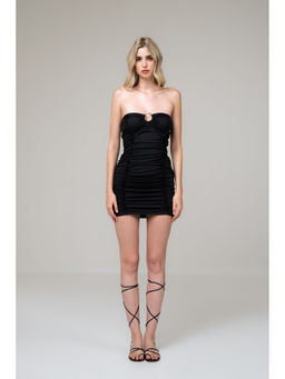 SOTBELLA - Ruched Gold Ring Detail Mini Dress