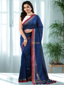 DESH BIDESH - Women'S Cotton Blue Woven Saree with Unstitched Blouse