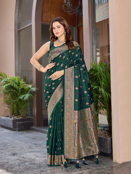 Manohari - Women Silk Green Woven Saree with Unstitched Blouse