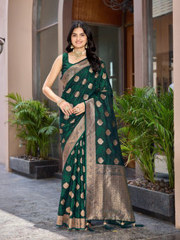 Manohari - Women'S Silk Green Woven Saree with Unstitched Blouse