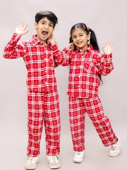 LITTLE GINNIE - Red Cotton Regular Shirt With Pant