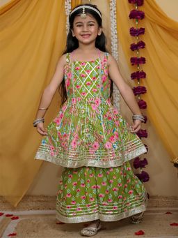 LITTLE GINNIE - Green Cotton Regular Kurta With Sharara