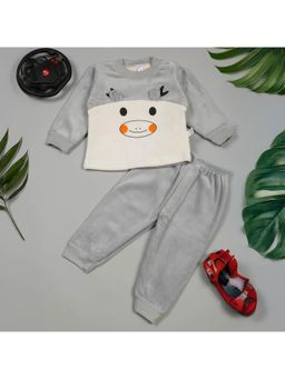 LITTLE GINNIE - Grey Wool Regular Sweatshirt With Joggers