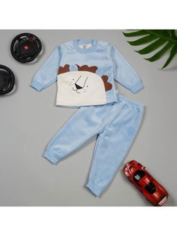 LITTLE GINNIE - Blue Wool Regular Sweatshirt With Joggers